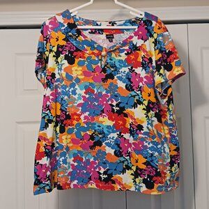 #340 $3/18 - Rafaella Blue/Orange Short Sleeve Top Size 3X